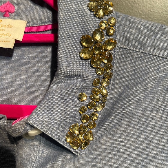 Kate Spade Blue Shirt with rhinestone Embellishments - Picture 4 of 5